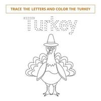 trace as letras e pinte o turkey.game para crianças. vetor