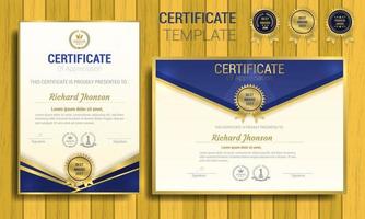 modelo de certificado de diploma elegante azul e dourado vetor