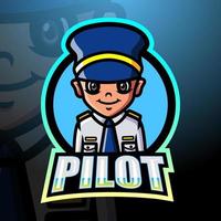 design de logotipo de esport de mascote piloto vetor