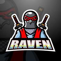 design de logotipo de mascote de esportes ninja corvo vetor