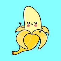 personagem de banana engraçado bonito. vetor mão desenhada ícone de ilustração de personagem kawaii dos desenhos animados. isolado em fundo azul. conceito de personagem de banana