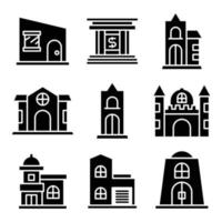 ícones de casa, castelo e banco vetor