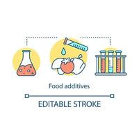 ícone do conceito de aditivos alimentares. ilustração de linha fina de ideia de ingredientes prejudiciais e insalubres. alimentos artificiais com substâncias químicas. desenho de contorno isolado de vetor. traço editável vetor