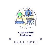 ícone de conceito de avaliação de fazenda precisa. análise de produção idéia abstrata ilustração de linha fina. agricultura inteligente. desenho de contorno isolado. traço editável. roboto-medium, inúmeras fontes pró-negrito usadas vetor