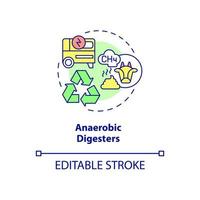 ícone do conceito de digestores anaeróbicos. gado redução de gases de efeito estufa idéia abstrata ilustração de linha fina. desenho de contorno isolado. traço editável. roboto-medium, inúmeras fontes pró-negrito usadas vetor