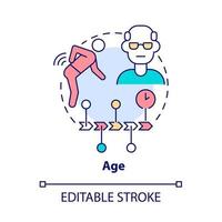 ícone do conceito de idade. ilustração de linha fina de idéia abstrata fator de risco de artrite. idosos com maior risco de doença articular. osteoartrite. desenho de cor de contorno isolado de vetor. traço editável vetor