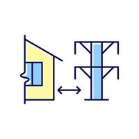 distância do ícone de cor rgb de linhas elétricas. espaço entre o edifício e os equipamentos do sistema de energia. aviso de segurança. fique longe de campos magnéticos. ilustração vetorial isolado. desenho de linha preenchido simples vetor