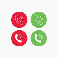 símbolo de ícone de resposta e recusa símbolo de ícone de chamada vermelho e verde para web, aplicativo, logotipo vetor