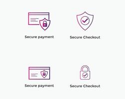 conjunto de pagamento seguro, ícone de linha de checkout seguro vetor