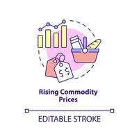 ícone de conceito de aumento de preços de commodities. produto primário. economia de mercado contras idéia abstrata ilustração de linha fina. desenho de contorno isolado. traço editável. arial, uma miríade de fontes pró-negrito usadas vetor