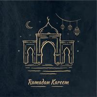 ilustração de ramadan kareem com conceito de mesquita e lanterna. estilo de esboço desenhado à mão vetor