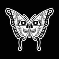 borboleta com estilo desenhado à mão em preto e branco do crânio para adesivos de tatuagem etc vetor premium