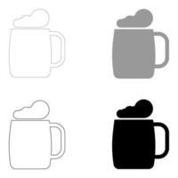 copo de cerveja o ícone de cor cinza preto definido vetor