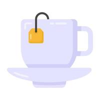 saquinho de chá com xícara e vapor, ícone de xícara de chá em design plano vetor