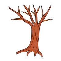 árvore nua desenhada à mão com raízes isoladas no fundo. vetor