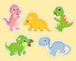 um conjunto de adesivos para crianças, desenhados dinossauros fofos engraçados. decoração para decoração de feriados, festa de aniversário
