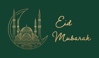 eid mubarak com ilustração vetorial de estilo de arte de linha de mesquita vetor