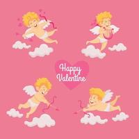 ilustração vetorial de cartão de dia dos namorados. personagem de anjos cupido fofo com arco e flecha vetor