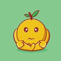 mascote de personagem de fruta laranja fofa com desenho isolado de expressão triste em estilo simples vetor