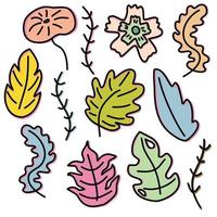 conjunto de ilustrações de vetor de folhas fofas com estilo desenhado à mão
