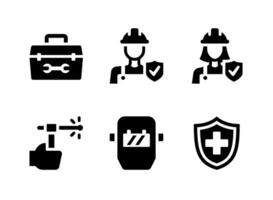 conjunto simples de ícones sólidos vetoriais relacionados à fábrica. contém ícones como caixa de ferramentas, seguro do trabalhador, soldagem e muito mais. vetor