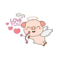 Cupido de porco bonito com coração e flecha. vetor
