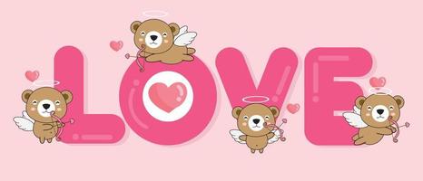 Cupido de urso fofo com amor. vetor