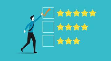 feedback do cliente classificação de 5 estrelas, sinal de classificação de avaliação, empresário dando ilustração vetorial de marca mais alta vetor