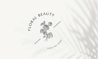 elemento floral botânico logotipo desenhado à mão com flores silvestres e folhas. logotipo para spa e salão de beleza, boutique, loja orgânica, casamento, designer floral, interior, fotografia, cosmético. vetor