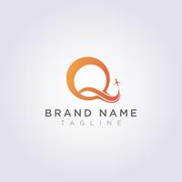 Logo Design combina a letra Q com o avião para o seu negócio ou marca vetor