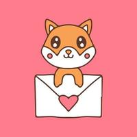 lindo cachorro shiba inu com carta de amor. ilustração para adesivo e camiseta. vetor