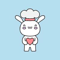 personagem de mascote de coelhinha chef segurando o coração. ilustração para adesivo e camiseta. vetor