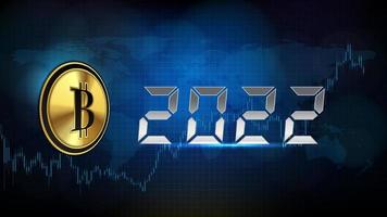 fundo abstrato tecnologia futurista do ano novo 2022 com gráfico futuro de criptomoeda bitcoin vetor