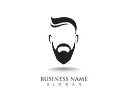 logotipo e símbolo do totó do cabelo preto da barba masculina vetor