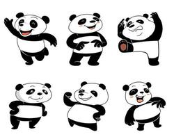 conjunto de desenhos animados de coleção de panda fofo e adorável com várias expressões e poses diferentes em um pacote isolado exclusivo vetor