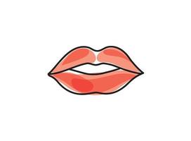lábios femininos. lábios vermelhos sexy linha desenhada ilustração. logotipo de lábios de mulher bonita em cor pastel. conceito de design bom para logotipo, cartão, banner, pôster, panfleto vetor