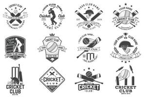conjunto de emblemas do clube de críquete. vetor. conceito para camisa, estampa, carimbo ou camiseta. modelos para clube de esportes de críquete. vetor