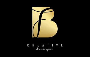 letras douradas bf logotipo com um design minimalista e espaço negativo. letras b e f com tipografia geométrica e manuscrita. vetor