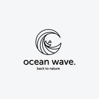 arte de linha de vetor de logotipo de onda oceânica minimalista, ilustração de design do conceito de surf na marinha