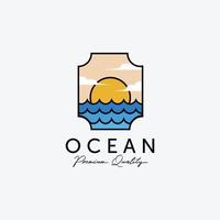 rótulo do logotipo de arte de linha de nascer do sol do oceano, design de ilustração da marinha atlântica, conceito de vetor de horizonte