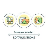 ícone de conceito de materiais secundários. reciclagem de resíduos. uso sustentável de recursos, ilustração de linha fina de ideia abstrata de materiais. desenho de cor de contorno isolado de vetor. traço editável vetor