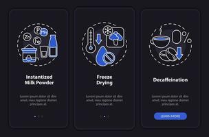 tela de aplicativo móvel de integração do modo noturno de tecnologia de alimentos. passo a passo 3 passos páginas de instruções gráficas com conceitos lineares. ui, ux, modelo de gui. inúmeras fontes pró-negrito e regulares usadas vetor