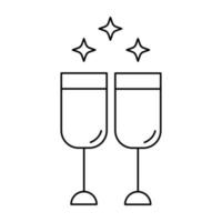 taças de champanhe vector ícone de contorno isolado no fundo branco. casamento brindando, taças de vinho com espumante. celebração de sinal linear.