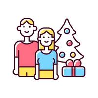 casal passando o natal juntos ícone de cor rgb. comemorando feriados com o parceiro. atividades de inverno com a família, cônjuge. ilustração vetorial isolado. desenho de linha preenchido simples vetor