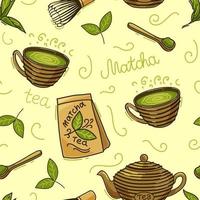 padrão sem emenda de chá matcha. ilustração vetorial. vetor