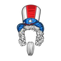 design de chapéu dos eua com cabelo e barba brancos, estados unidos da américa independência dia dos presidentes nação nós país e ilustração vetorial de tema nacional vetor