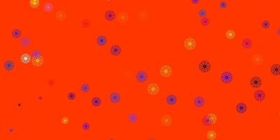 modelo de doodle de vetor azul e vermelho claro com flores.
