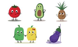 conjunto de caracteres de frutas e legumes vetor