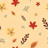 outono outono flor dente-de-leão bonito e folhas de bordo caindo em fundo laranja vetor