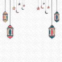 design de modelo decorativo para o ramadã com estrelas, lua e lanterna. mão desenhada ramadan kareem com lanterna. ilustração vetorial vetor